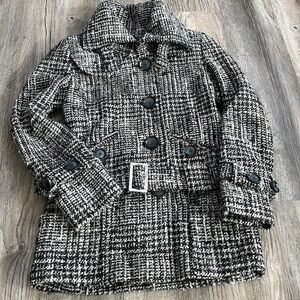Miss International Black Grey White Button Down Wool Blend Coat, size XS